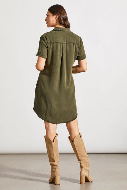 Pocketed Soft Touch Olive Shirtdress