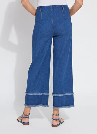 Fringe Hi Waist Wide Leg Crop Denim Mid Wash