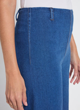 Fringe Hi Waist Wide Leg Crop Denim Mid Wash