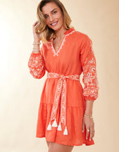 Load image into Gallery viewer, Sunita Linen Dress Callawassie Coral Embroidery