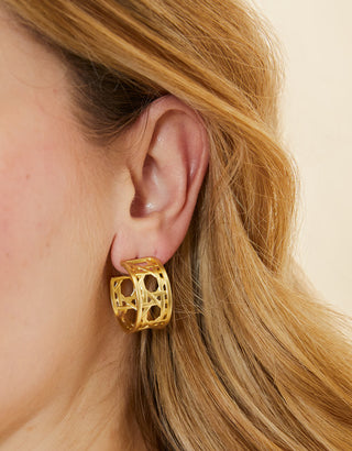 Cane Midi Hoop Earrings Gold