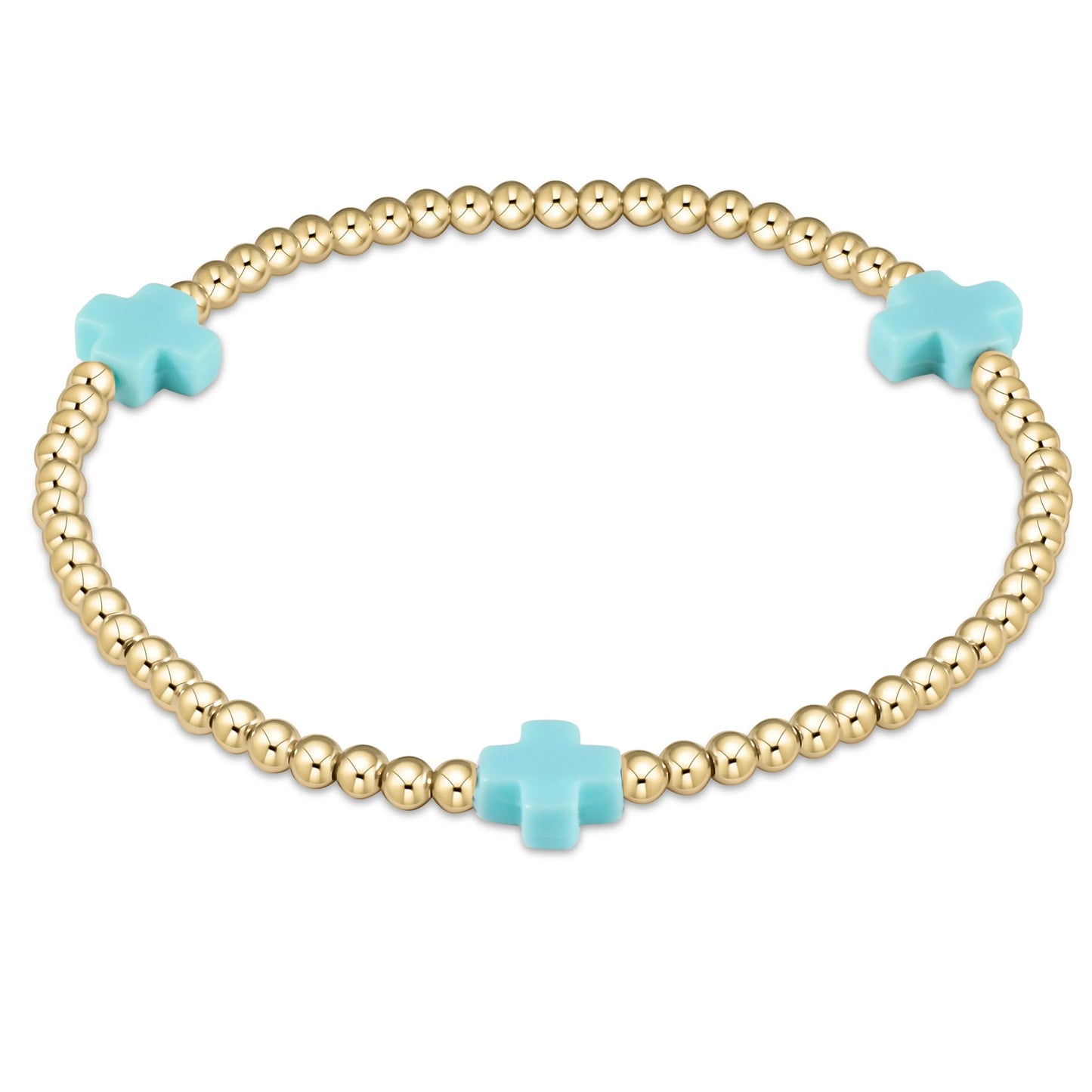 Signature Cross Gold Pattern 3mm Bead Bracelet Coral Turquoise