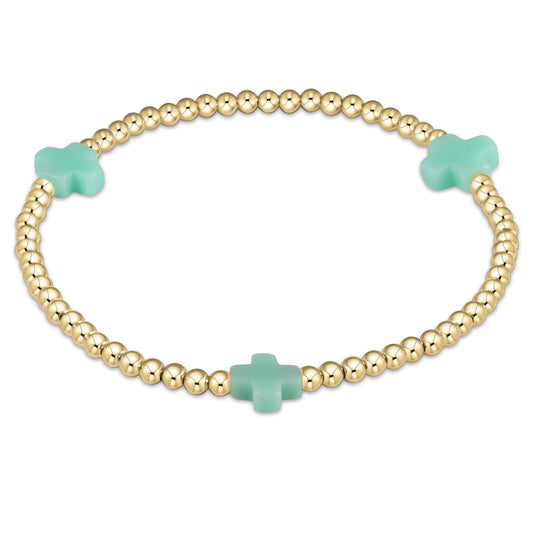 Signature Cross Gold Pattern 3mm Bead Bracelet Mint
