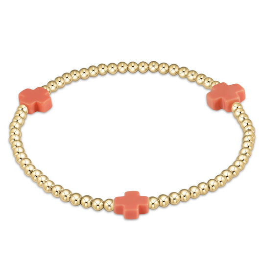 Signature Cross Gold Pattern 3mm Bead Bracelet Coral