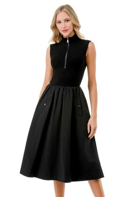 Zip Midi Black Ariella Dress