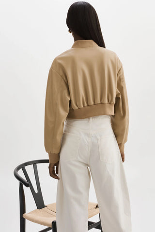 Evelin Faux Leather Cropped Bomber Jacket Wheat