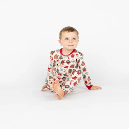 Milk and Cookies Christmas Two-Piece Bamboo Long Sleeve Kids Pajama Pants Set