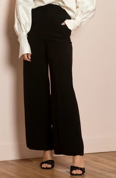 Alexis Wool Crepe Wide Leg Pant Black