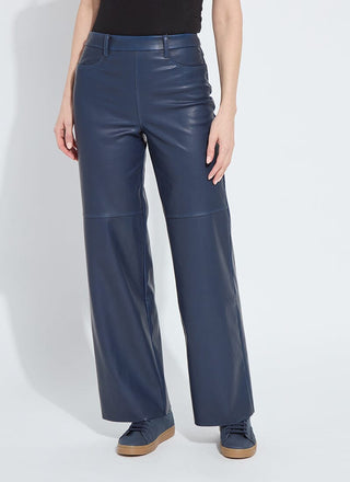 Cortina Hi Waist Wide Leg Vegan Leather Deep Blue