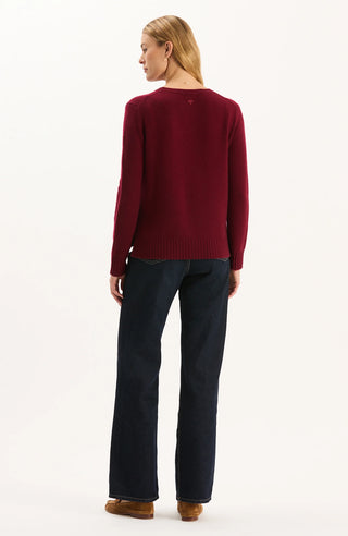 Asha Cashmere Center Stitch Sweater Crimson