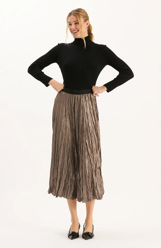 Cara Metallic Bronze Pleated Skirt