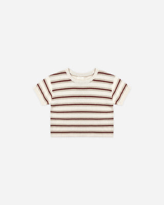 Boxy Crop Knit Tee Autumn Stripe