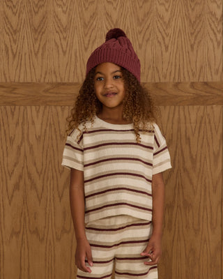 Boxy Crop Knit Tee Autumn Stripe