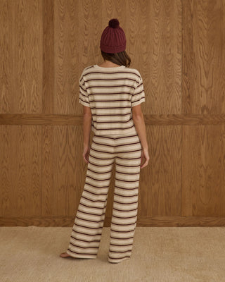 Boxy Crop Knit Tee Burgundy Stripe