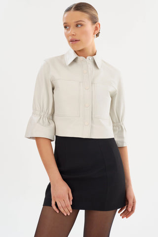 Carolina Leather Ruffle Sleeve Jacket Whisper White