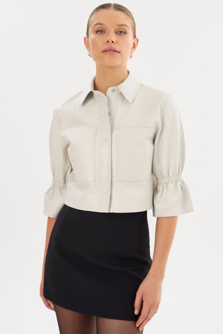 Carolina Leather Ruffle Sleeve Jacket Whisper White