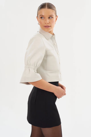Carolina Leather Ruffle Sleeve Jacket Whisper White