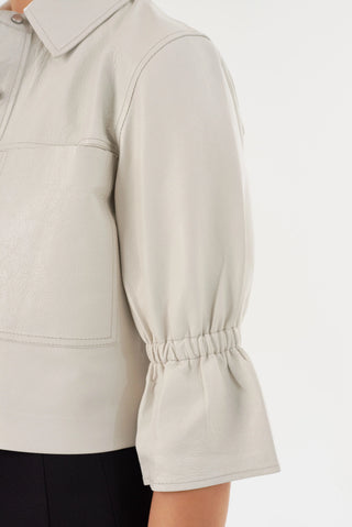 Carolina Leather Ruffle Sleeve Jacket Whisper White