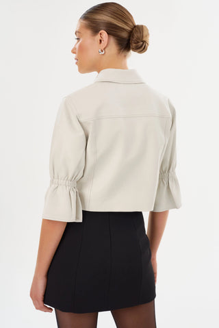 Carolina Leather Ruffle Sleeve Jacket Whisper White
