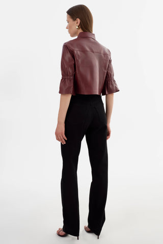 Carolina Leather Ruffle Sleeve Jacket Burgundy