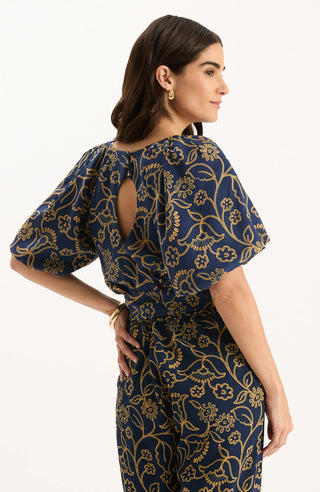 Hannah Print Top Mid Navy
