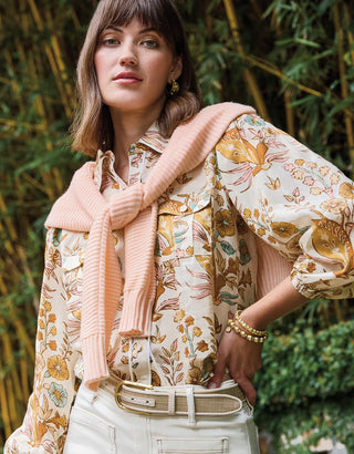 Claudette Blouse Mercer House Woodblock Floral Cream
