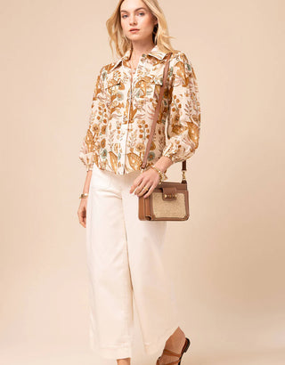 Claudette Blouse Mercer House Woodblock Floral Cream