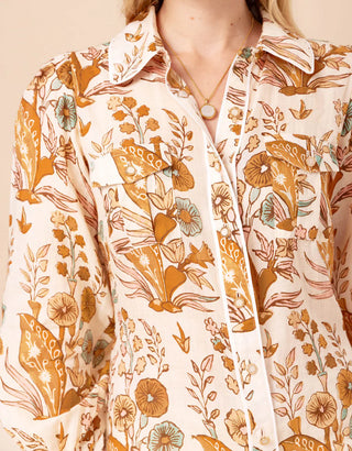 Claudette Blouse Mercer House Woodblock Floral Cream