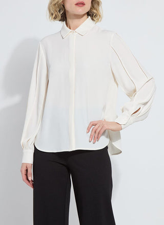 Ivette Pleated Balloon Sleeve Blouse Natural Pearl