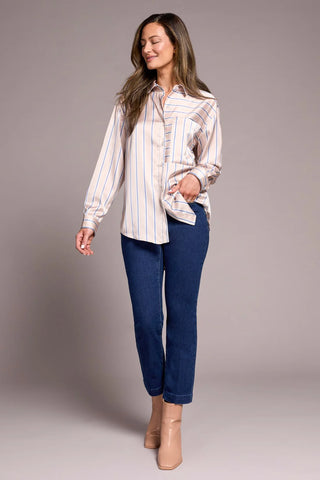 Printed Satin Collared Shirt Beige