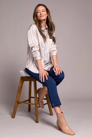 Printed Satin Collared Shirt Beige