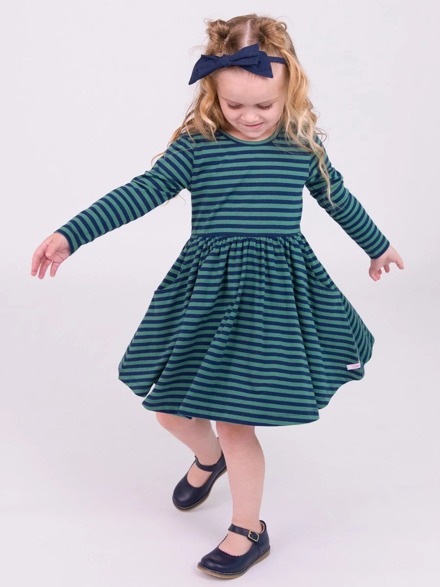 RuffleButts Knit Long Sleeve Twirl Dress