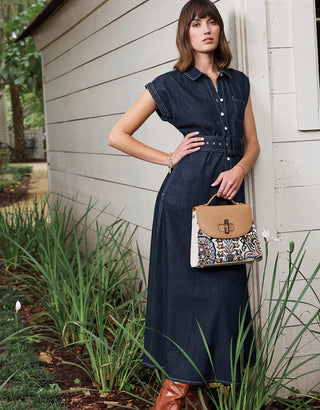 Libbie Denim Midi Dress Dark Bayou Rinse Wash