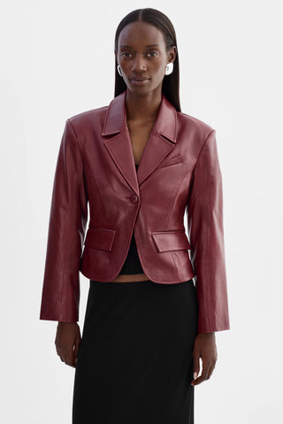 Valentina Micro Leather Blazer Burgundy