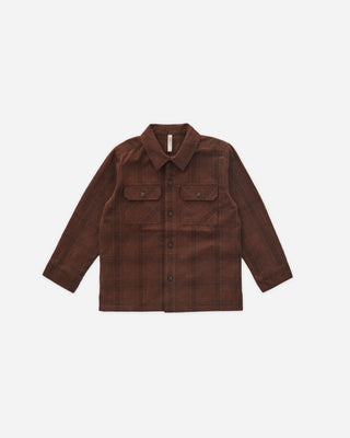 Pocketed Corduroy Shirt Brown Plaid