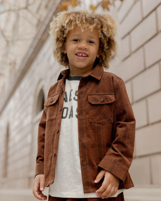 Pocketed Corduroy Shirt Brown Plaid