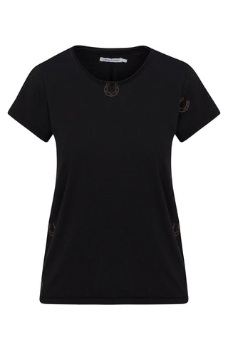 Embroidered Cotton T-Shirt Black Horseshoe