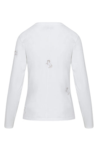 Embroidered Cotton T-Shirt Long Sleeve Horse White