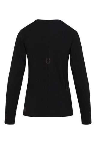 Embroidered Cotton T-Shirt Long Sleeve Black Horseshoe