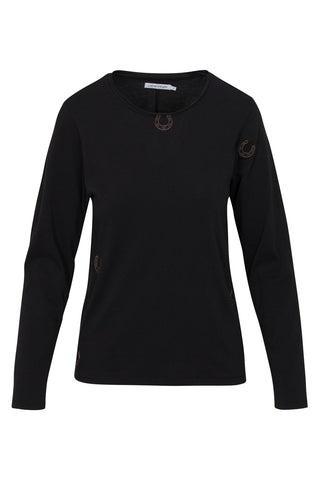 Embroidered Cotton T-Shirt Long Sleeve Black Horseshoe