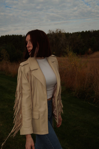 Leather Ivory Fringe Jacket