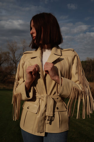 Leather Ivory Fringe Jacket