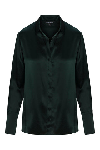 Daria French Cuff Silk Blouse Forrest Green