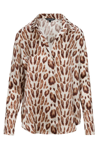 Daria French Cuff Silk Blouse Oat Leopard