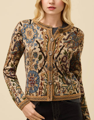 Francesca Jacquard Fringe Cardigan Guerard Estate Sand Bordered