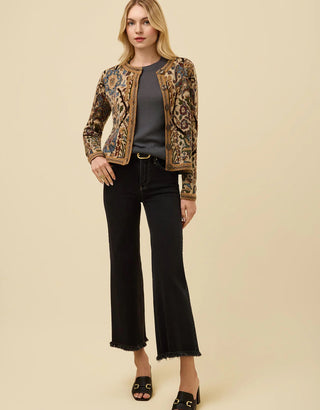 Francesca Jacquard Fringe Cardigan Guerard Estate Sand Bordered