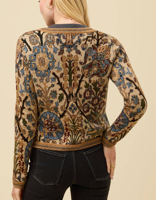 Francesca Jacquard Fringe Cardigan Guerard Estate Sand Bordered
