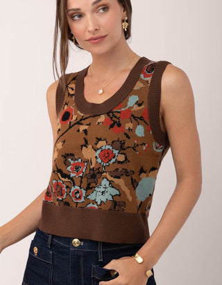 Noella Jacquard Vest Tabby Floral Brown
