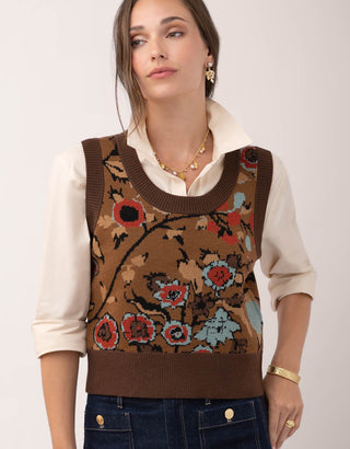 Noella Jacquard Vest Tabby Floral Brown