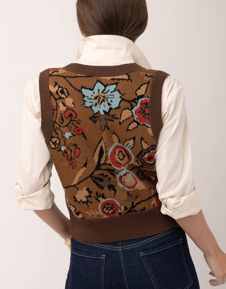 Noella Jacquard Vest Tabby Floral Brown